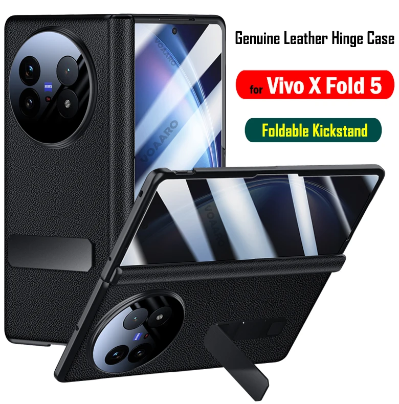

Rotate Kickstand Funda for Vivo X Fold 5 Genuine Leather Hinge Protection Case for Vivo X Fold5 Case Front Frame with Glass Film