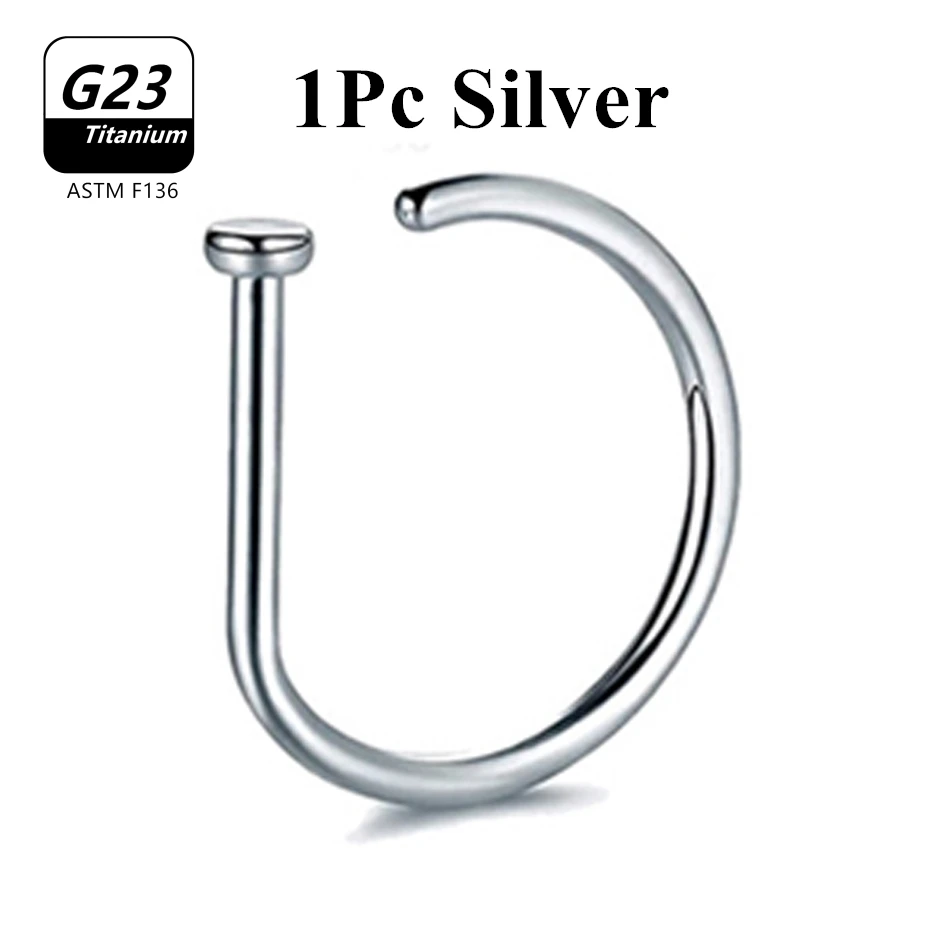 Titânio D Forma Nariz Piercing, Orelha Septo Studs, Helix Stud Hoop, Jóia do corpo, Atacado, G23, ASTM, F136, 1Pc, 10Pcs