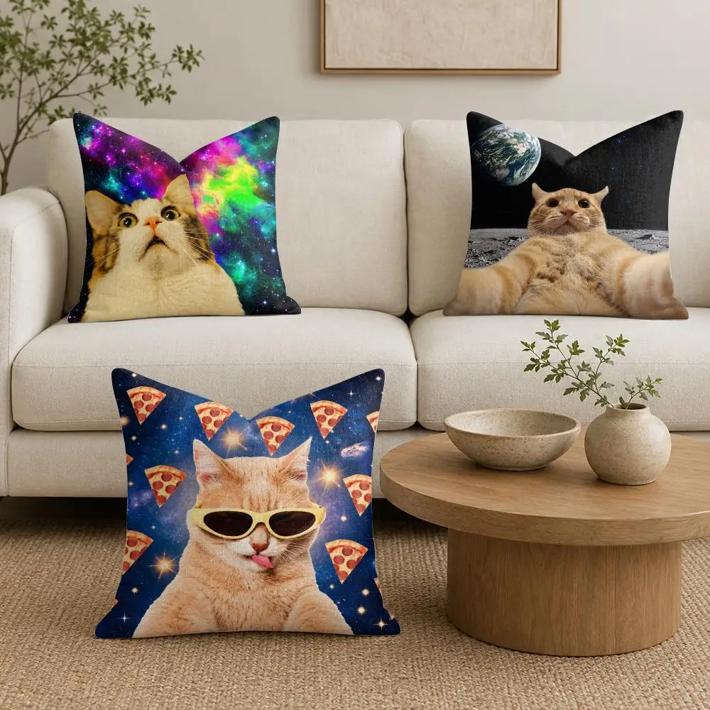 Cosmic Meme Cats Fantastic Collection Cushion Cover Plush Fabric Soft Double-Sided Printed Sofa Warm Winter Home Pillow Cover