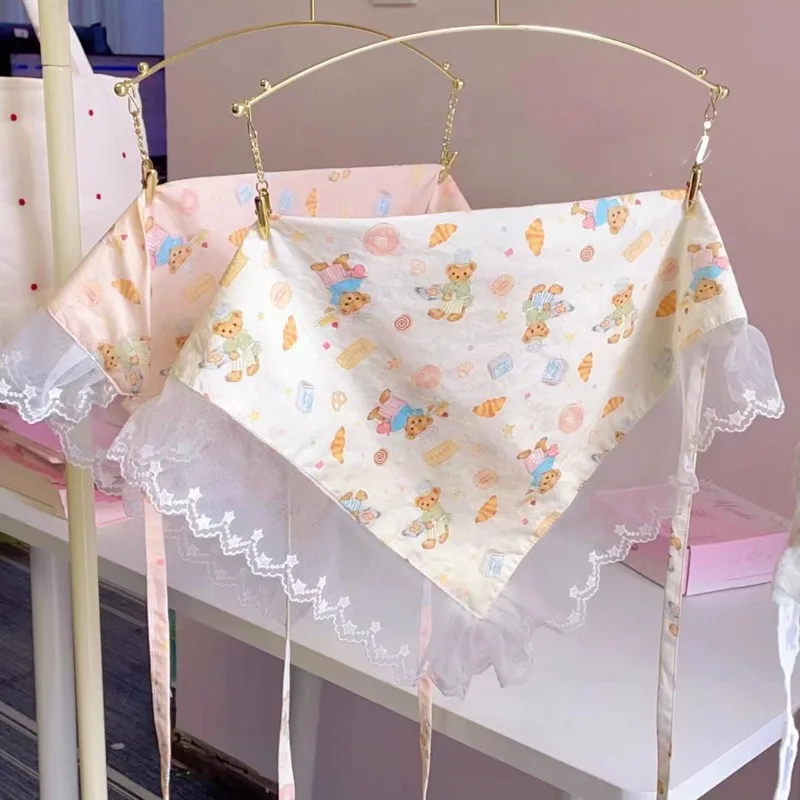 

Sweet Heart Bear Pattern Lace Hair Band Cute Large Triangle Headscarf Party Beach Photo Styling Soft Hair Accessories for Women