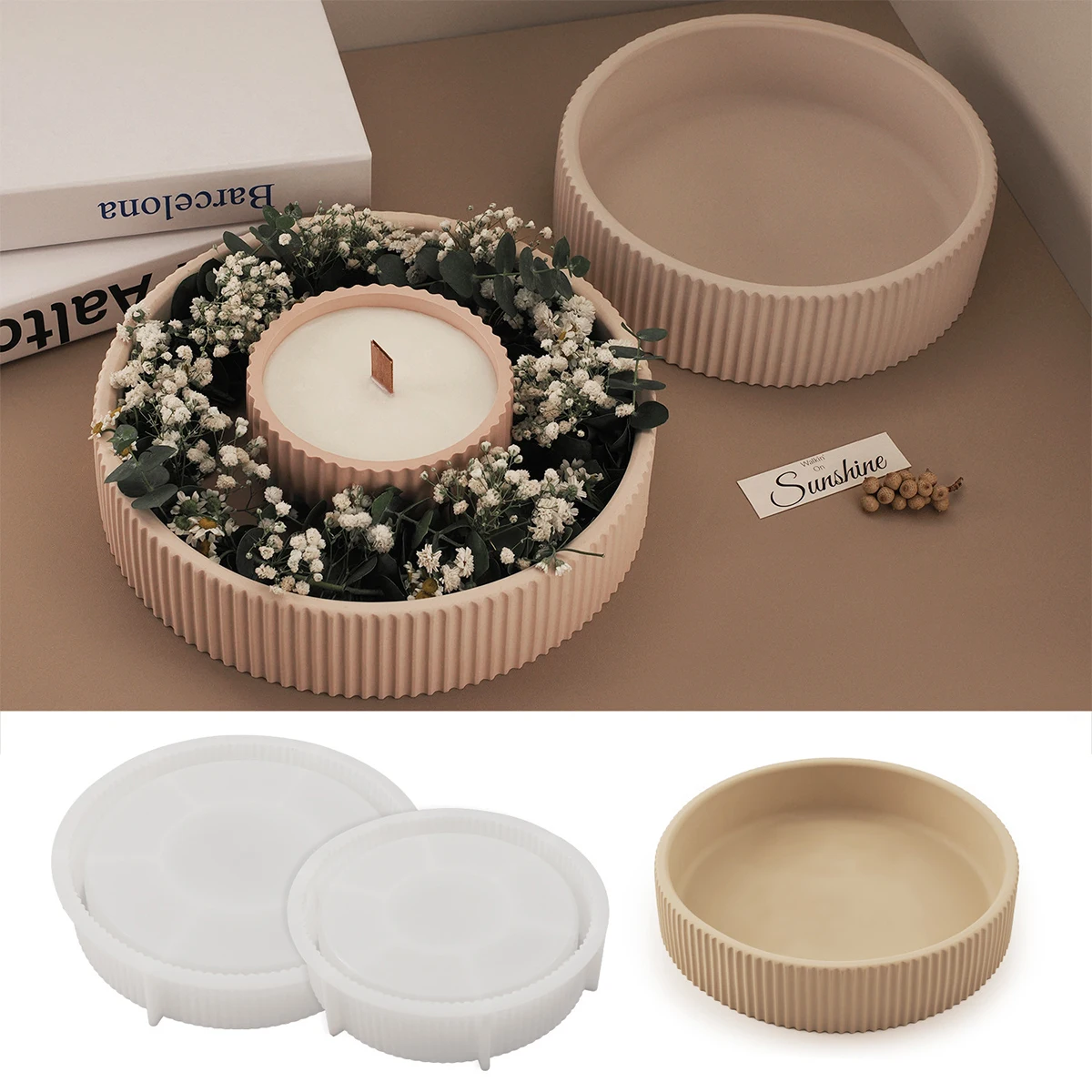Big Round Stripe Candle Jar Silicone Molds DIY Handmade Cement Plaster Flower Pot Storage Bowl Candle Tray Resin Mold Home Decor