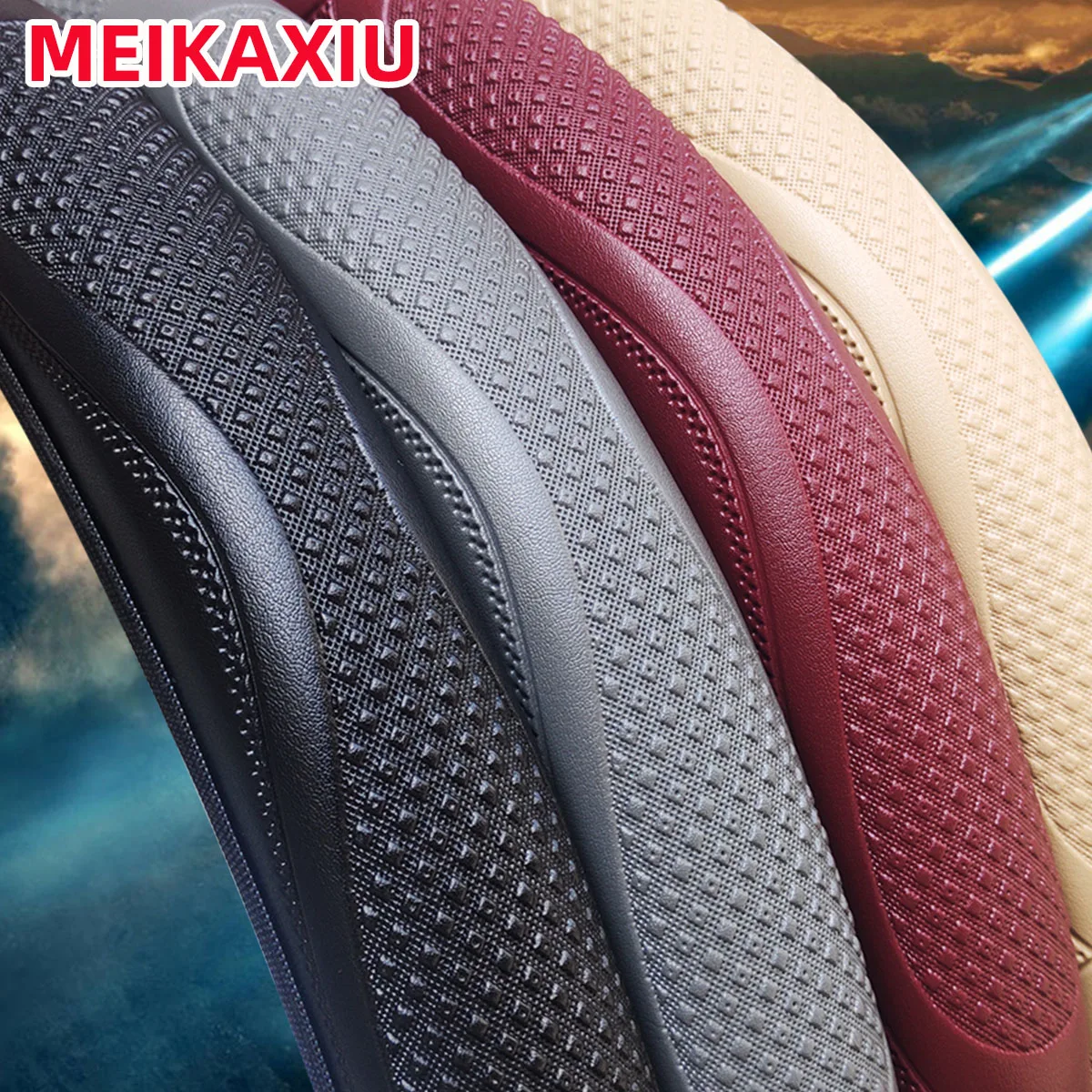 38cm PU Leather Embossed Massage Comfortable Rimless Steering Wheel Cover Automotive Accessory Suitable for All Seasons