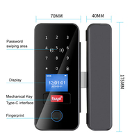 Tuya App Glass Door Lock with LCD Fingerprint Bluetooth Smart Glass Biometric Door Lock 13.56Mhz IC Card Remote Control Unlock