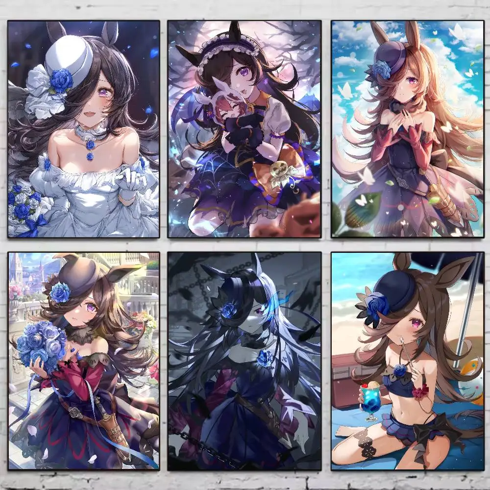 Póster de ducha de arroz Uma Musume Pretty Derby, pegatinas artísticas para pared, murales, decoración para sala de juegos, regalos, pintura HD, coches de gato, 1 ud.