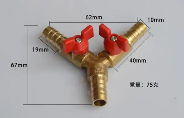 

1pc Y Type Equal Hose Barbs Three Forks 8mm 10mm Connection Brass Coal Liquid Gas Ball Valve Plumbing Fittings Plastic Handle