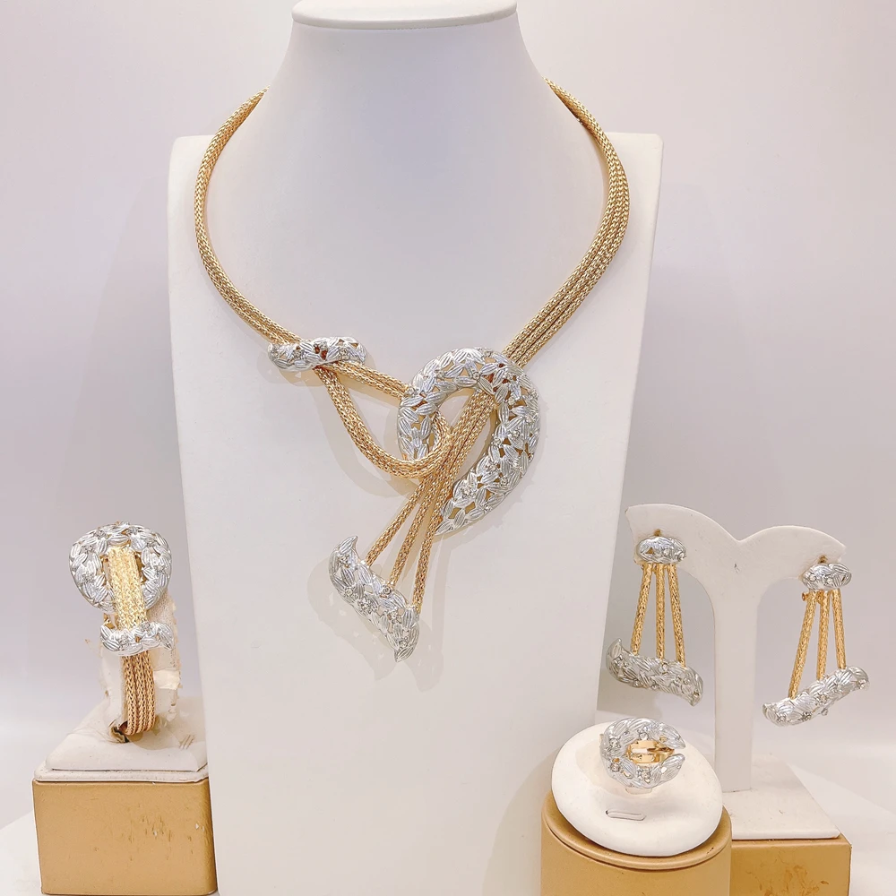 14k Gold Plated Brazilian Jewelry Set Ladies Party Banquet Large Necklace Jewelry Set