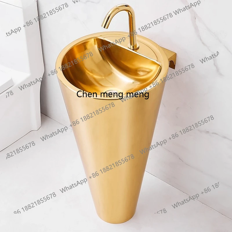 

Gold 304 stainless steel wash basin Integrated floor-to-ceiling art column basin Bar B & B wash basin