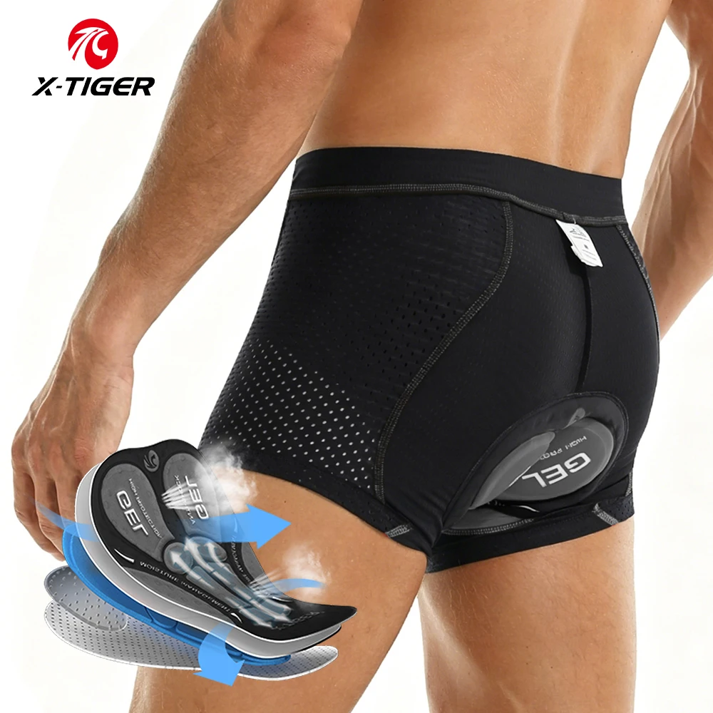 X-TIGER Men's Cycling Underwear with 5D Gel Cushioned MTB Boxer Cycling Shorts Road Bicycle Underwear Cycling Equipment