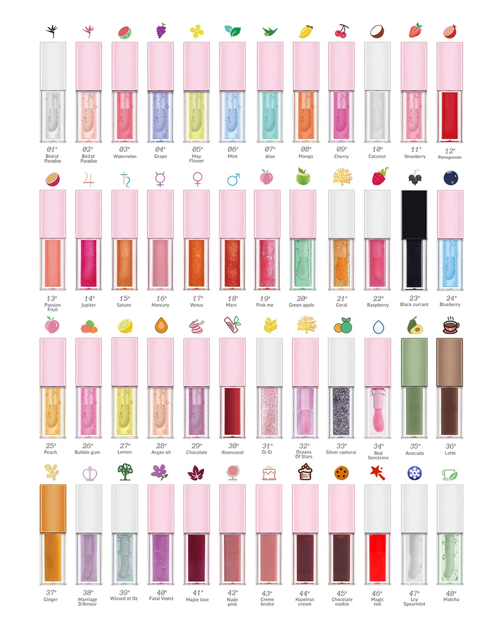 5ml Bestselling Lip Oil Custom Logo Plumping Long-lasting Moisturizing Private Label 48 Colors Fruit Plant Flavour Makeup Vegan