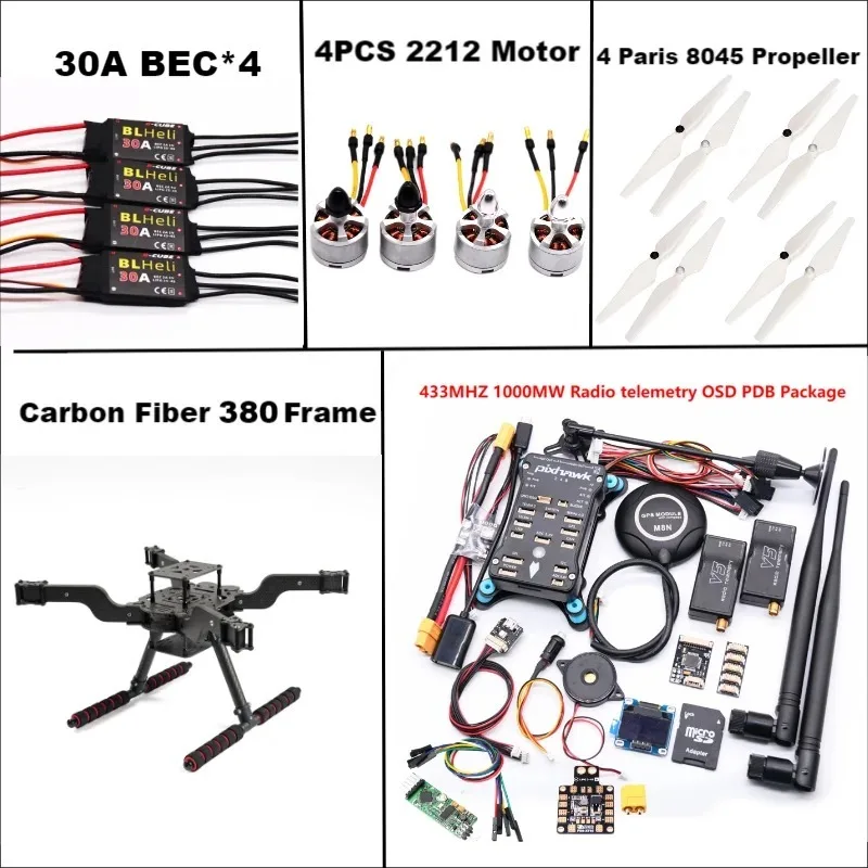 ชุดควอดคอปเตอร์ B-CUBE F450 ขนาด 380 มม. โครงสร้างแบบ V พร้อมคอนโทรลเลอร์การบิน Pixhawk 2.4.8 และ GPS M8N สำหรับการพัฒนาโดรน