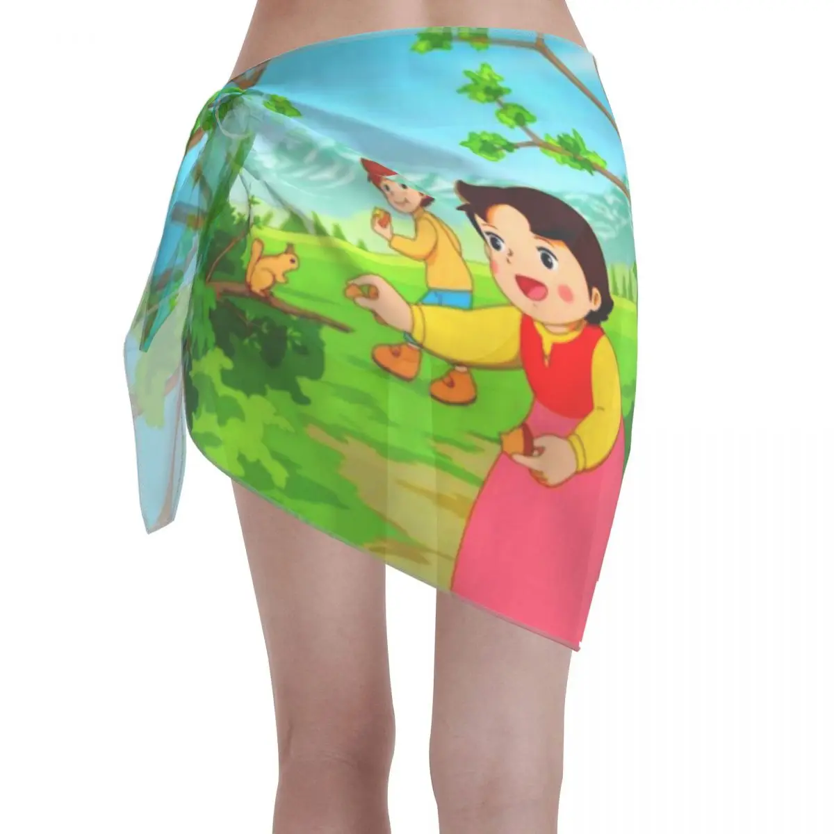 사용자 정의 하이디는 다람쥐 해변 비키니 랩을 발견했습니다. 만화 알프스 해변 비키니 커버 짧은 치마 쉬폰 스카프 커버 업