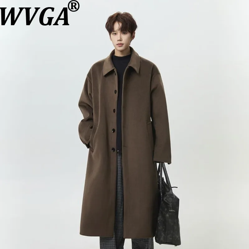 

WVGA Autumn Winter New Men Tide Plaid Patchwork Trendy Jackets Niche Chic Casual Mid-Length Woolen Trench Coats Warm Tops W16235