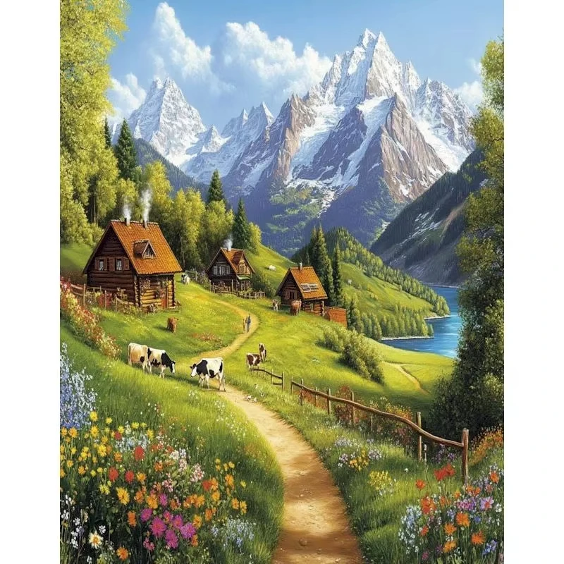 

Пазлы-головоломки Mountain Ranch Cattle Log Cabin (500/1000/1200/2000 элементов) для всей семьи, игры для игровой комнаты, спальни, подарки