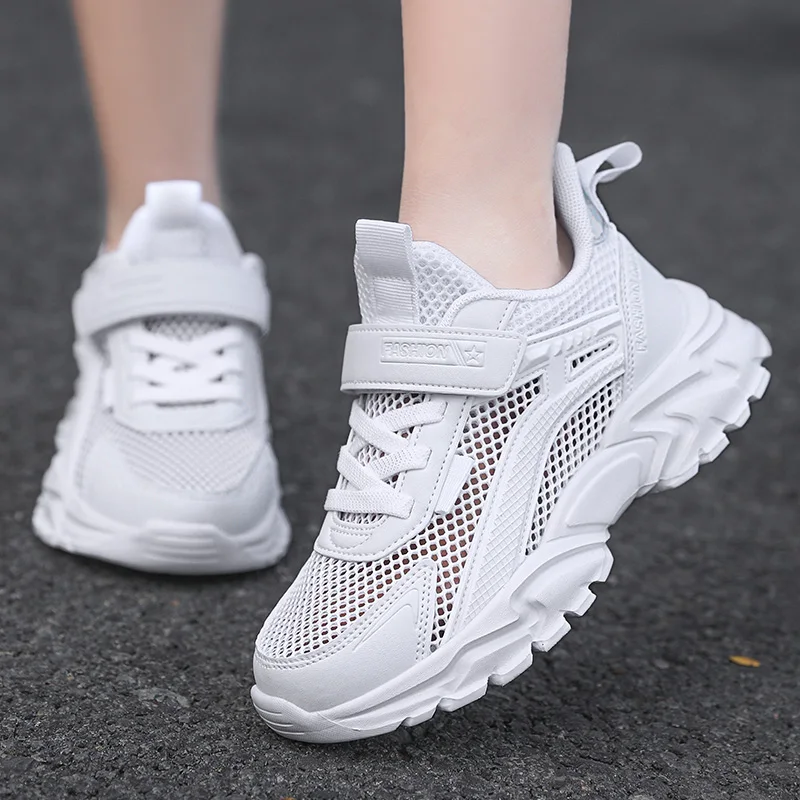 Breathable Kids Sneakers Mesh Running Shoes Lace-up Ultralight Casual Shoes Children Outdoor Non-slip Walking Athletic Shoes