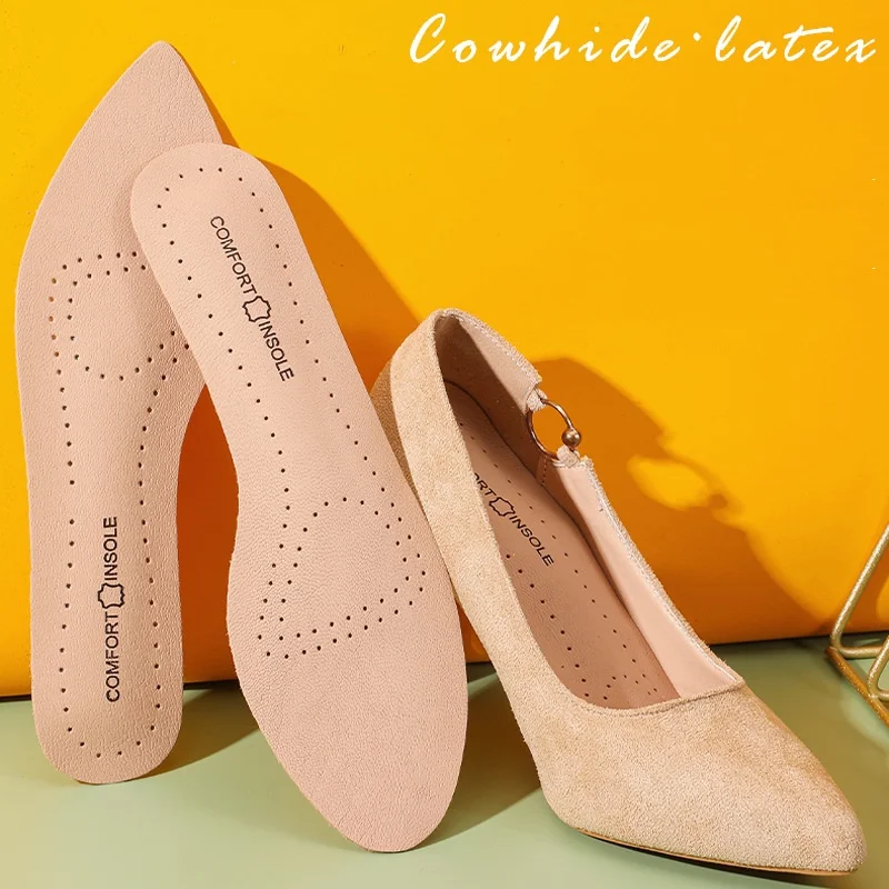 

Latex Cowhide Work Shoes Insoles Genuine Leather Breathable sweat-wicking Adhesive Comfortable shock-absorbing High Heel Insoles