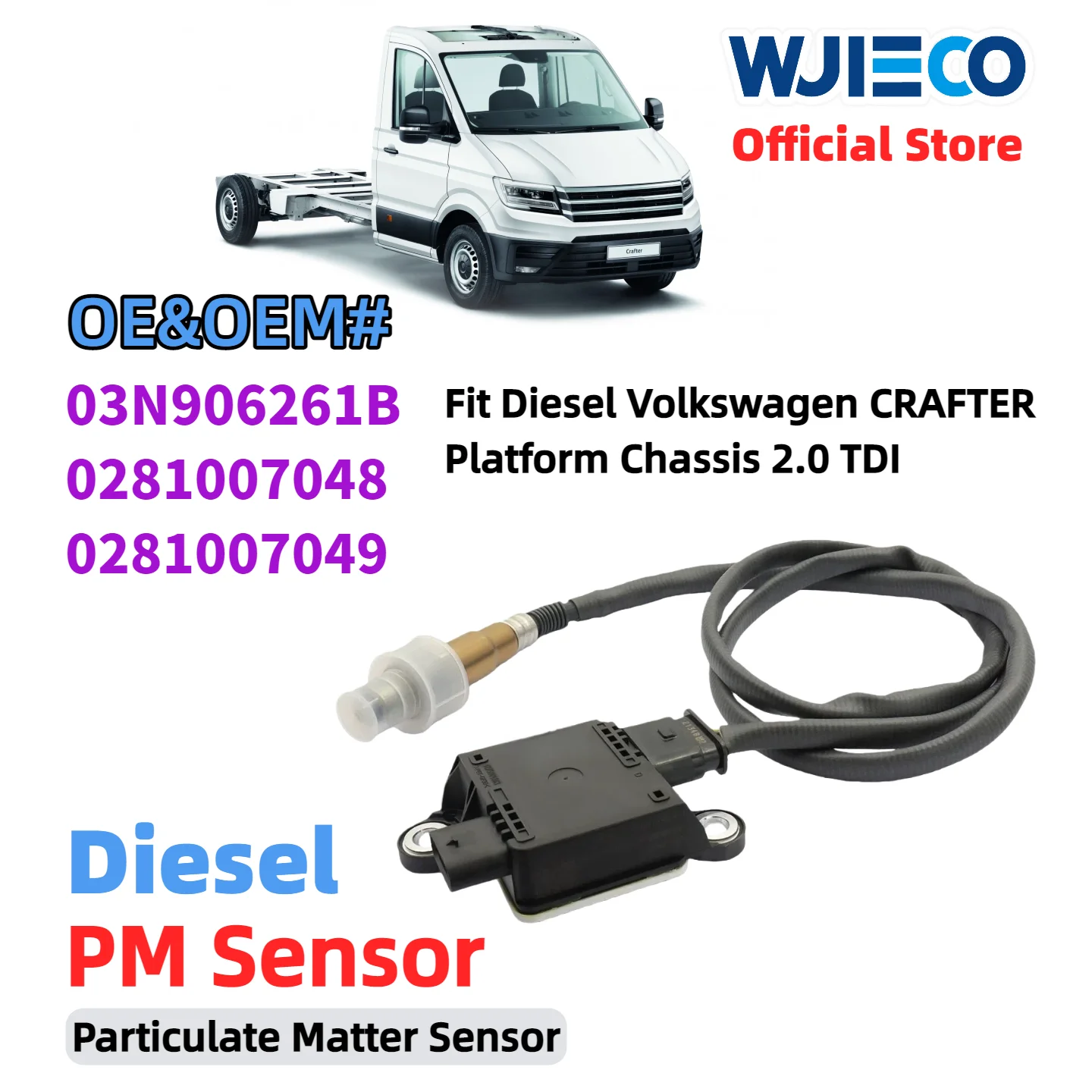 

WJIECO 03N906261B 0281007048 0281007049 Датчик PM подходит для дизельных двигателей Volkswagen CRAFTERBuS 2.0 TDI 2016-2024 ГОД Система твердых частиц