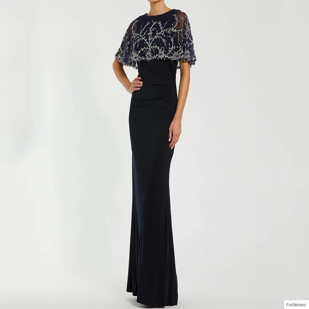 

Customized A-line Evening Dresses Floor-length O-neck Sleeveless Prom Gown Fashion Crystal Flowers Stole Draped Party Gown