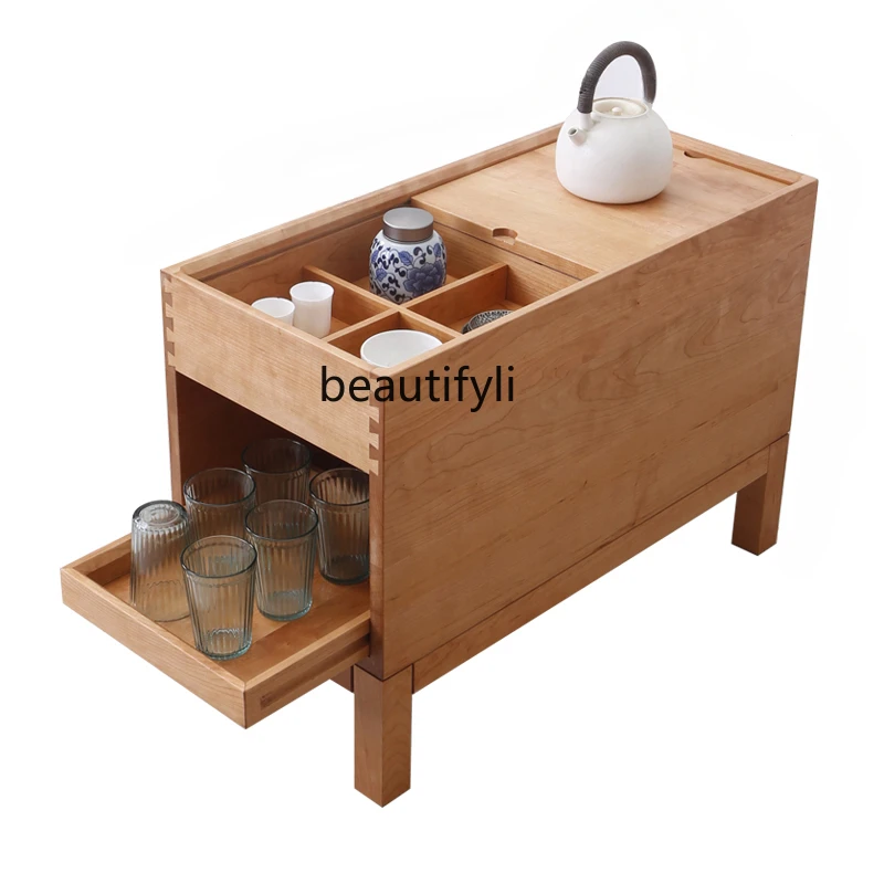 

Nordic Solid Wood Sofa Side Cabinet Cherrywood Removable Tea Cabinet Japanese Entry Lux Log Storage Cabinet Home Customization