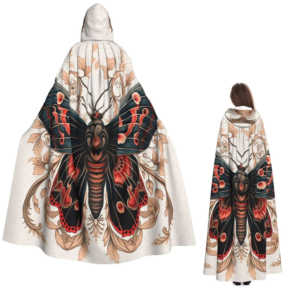 

Длинный плащ с капюшоном и крыльями мотыли, средневековый костюм ведьмы, накидка для косплея, накидка на Хэллоуин, вечеринка для взрослых, унисекс