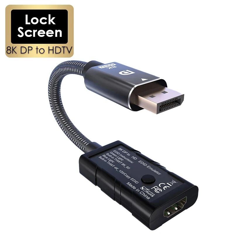 8K/60 Гц DP-HDMI-совместимая кнопка блокировки экрана Точный эмулятор EDID Адаптер SCDC Переключатель Копирование 4K @ 120 Гц Настольный ноутбук 8K/60 Гц DP-HDMI-совместимая кнопка блокировки экрана Точный эмулятор EDID Адаптер SCDC Переключатель Копирование 4K @ 120 Гц Настольный ноутбук