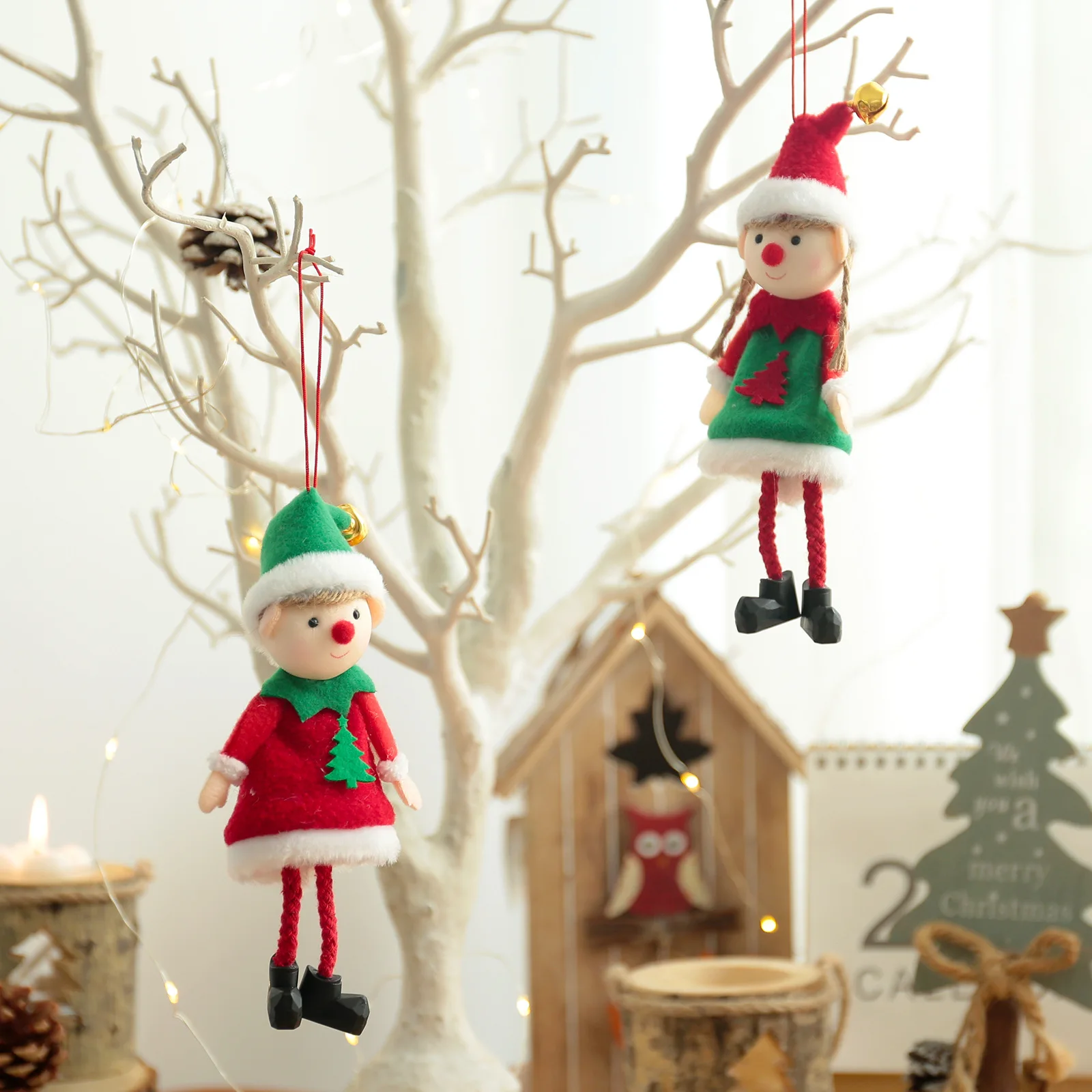 1pcs Christmas Elves Stuffed Plush Dolls Hanging Ornaments Xmas tree Decor cute Boy Girl Elf Pendant Kids Gifts New Year noel