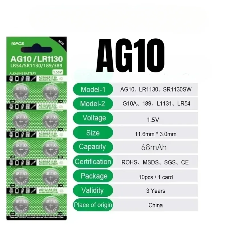 4-100PCS LR1130 AG10 189 389 LR54 RW89 L1131 Button Batteries For Watch Toys Remote SR1130SW AG 10 Cell Coin Alkaline Battery