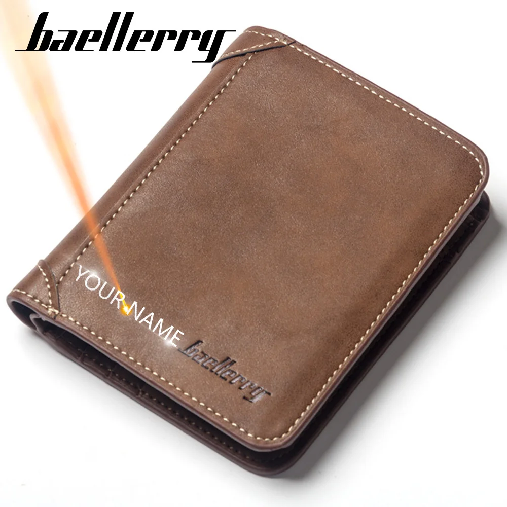 Baellerry Men Wallets Name Engraving 10 Card Holders High Quality Male Purse PU Leather Simple Men Wallets Carteria