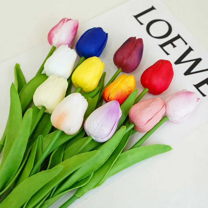 5PCS Artificial Flowers PU Mini Tulip Home Decoration Wedding Decoration Handheld Flowers Photography Props Silk Flowers