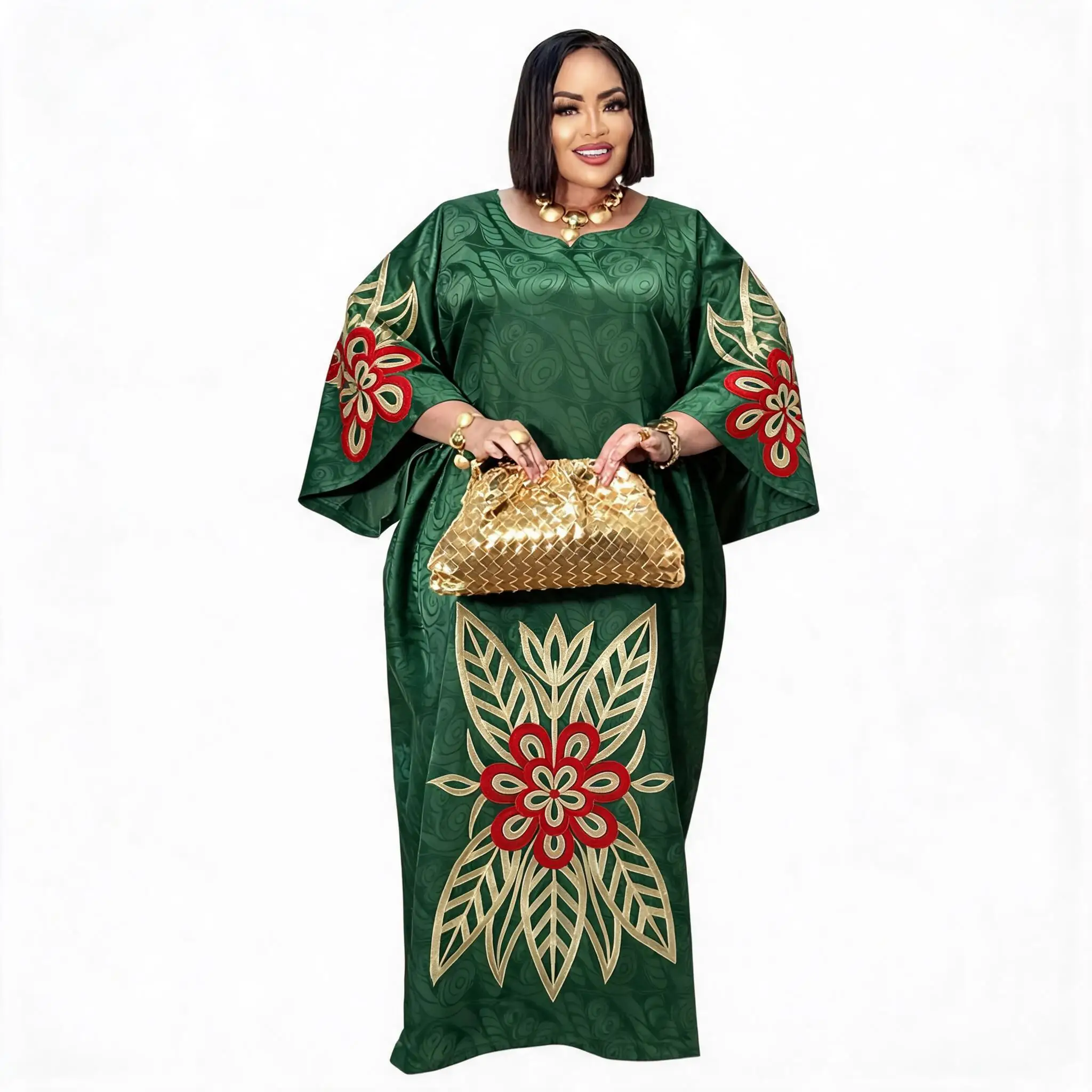 African Dresses For Women Plus Size Bazin Riche Embroidery Design Long Dress With Scarf