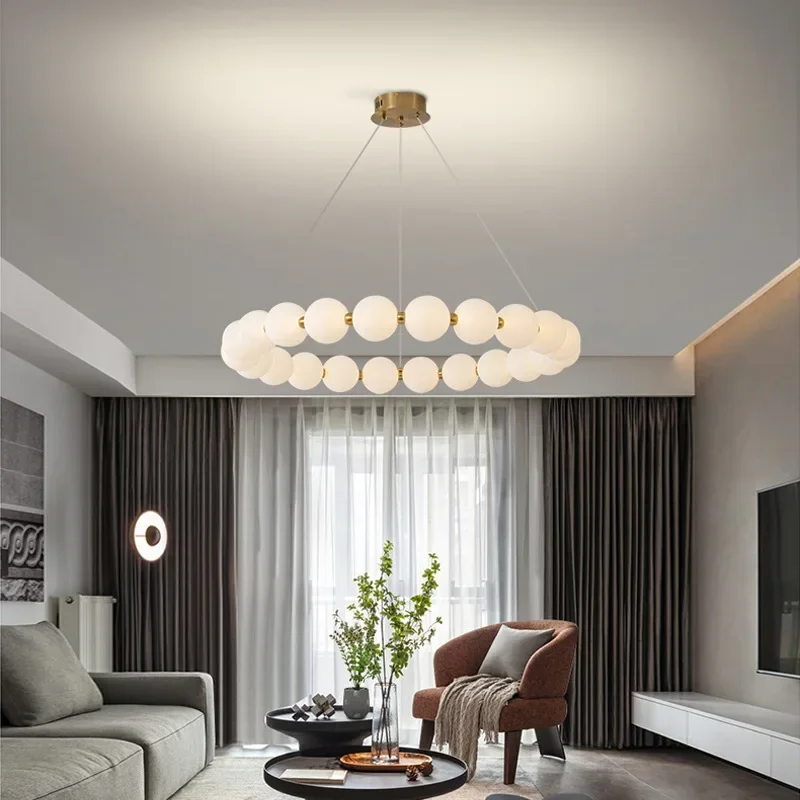 Nordic Round Ring LED Ceiling Chandelier Acrylic Gold for Dining Living Room Center Table Bedroom Pendant Lighting Decor Fixture