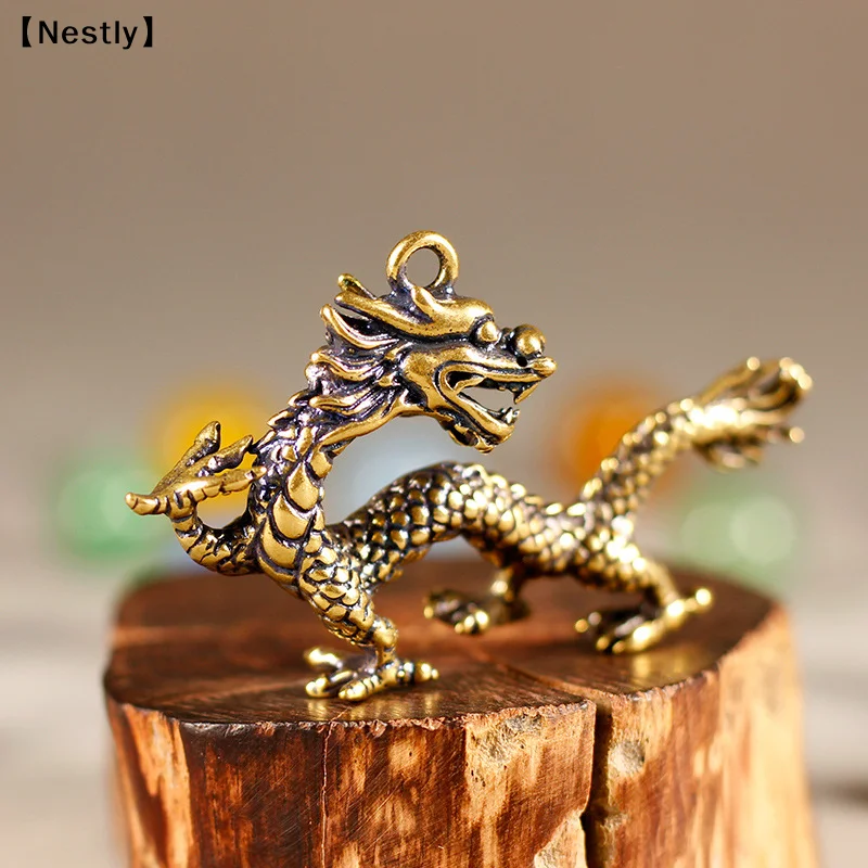 Chinese Beast Dragon Statue Bronze Figurine Ornaments Antique Copper Mythical Animal Miniature Decora Crafts Collection〔Nest〕