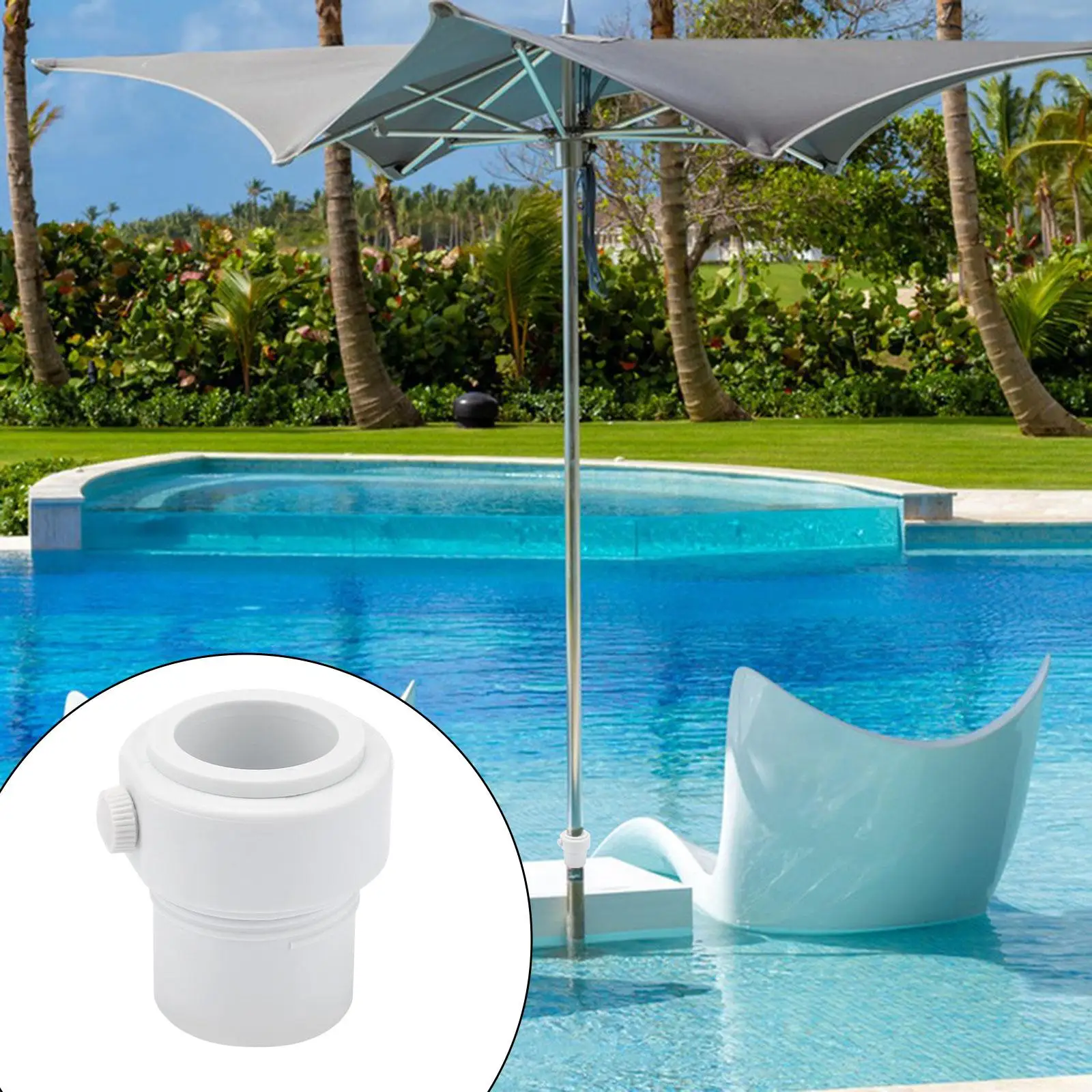 Sturdy White Pool Umbrella Sleeve Adapter Heavy Duty Insert for Ground Pool Accessory and Party Supplies