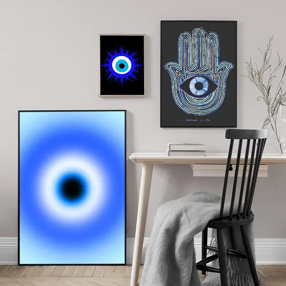 ملصق ورقة بيضاء لغرفة الدراسة ، ديكور حائط ، فن حائط ، عين شريرة ، فن تجريدي ، جودة عالية