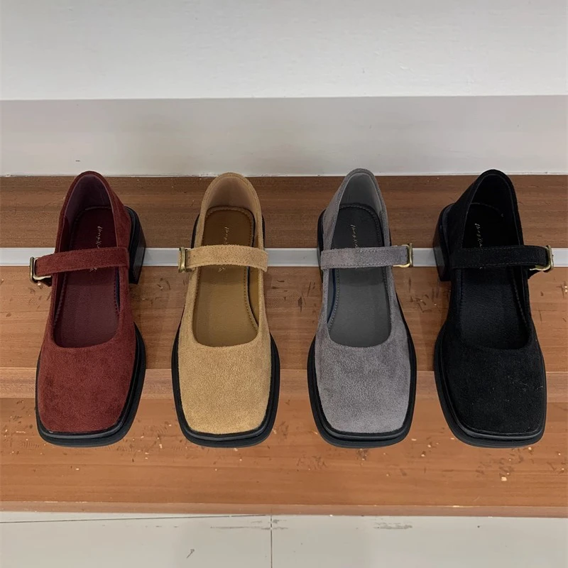 

SUOJIALUN/2022, осенние новые женские туфли на плоской подошве, модные женские туфли Мэри Джейн на квадратном низком мелком каблуке, модельные туфли-лодочки на мягком плоском каблуке