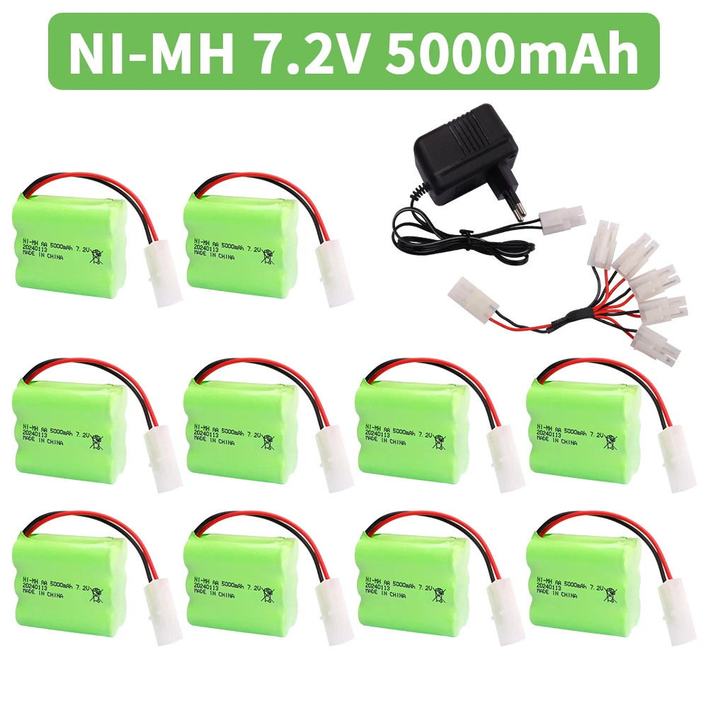 7.2V 5000mah Ni-MH Battery with 7.2v Charger For Rc toys Car Boats Robot Guns Tank Train NIMH AA 7.2v Rechargeable Battery Pack