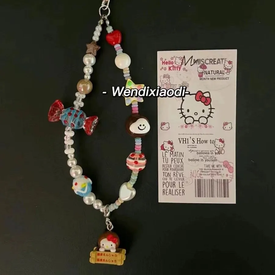 

Оригинальная цепочка для телефона Hello Kitty Hot Spring, милая цепочка с бусинами для камеры CCD, стильный высококачественный кулон-подвеска, игрушка, подарок