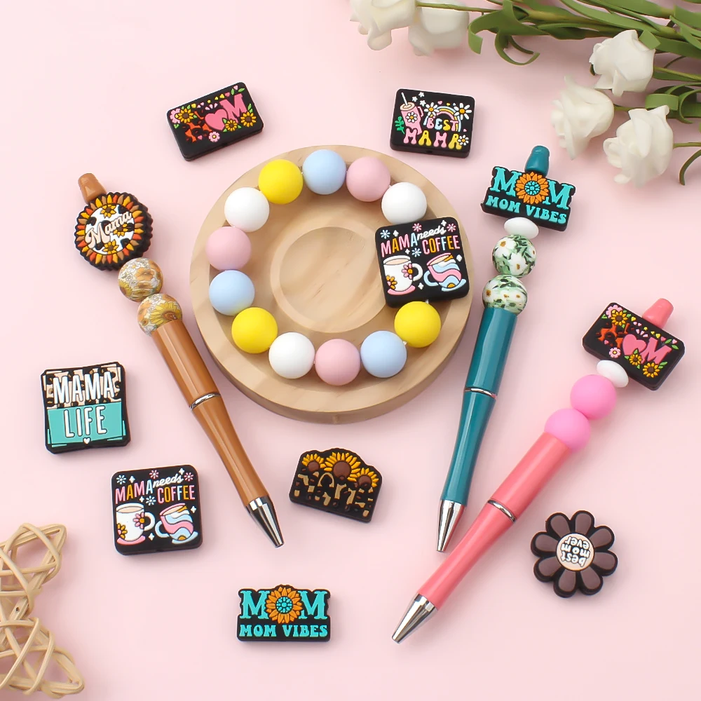 5/10Pcs Silicone Beads Festival Mom Theme Focal Beads For Jewelry Making DIY Necklace Bracelet Jewellery Accessories Gifts