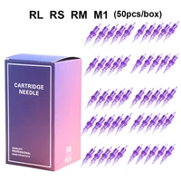 50 unids/caja cartucho de agujas de tatuaje púrpura aguja de seguridad esterilizada desechable RS/RL/RM/M1 con membrana para máquinas de tatuaje