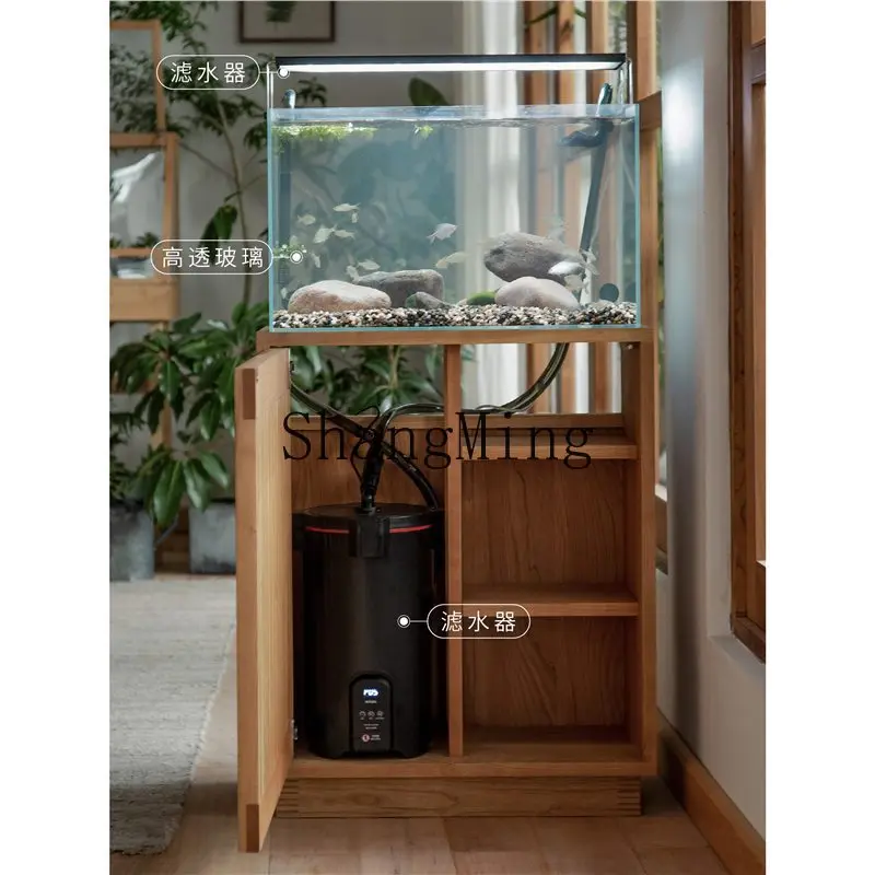 SM single door grid cabinet solid wood storage fish tank bottom cabinet base multifunctional living room storage cabinet