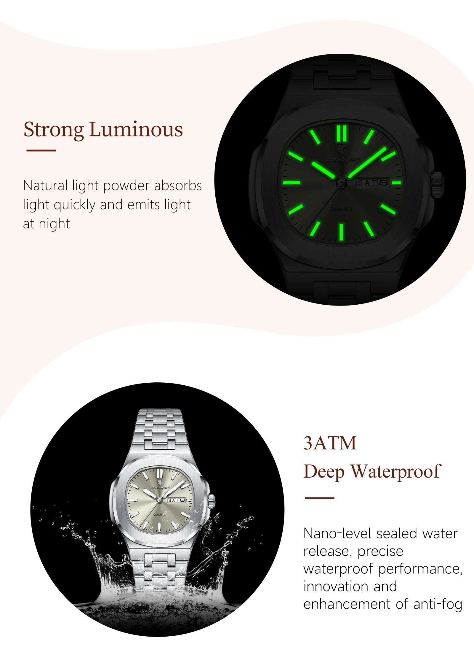 POEDAGAR Quadratische Damenuhr Datum Woche Wasserdicht Leuchtende Damenuhr Edelstahl Quarz Mode Damenuhren Reloj Geschenk – Detail 10