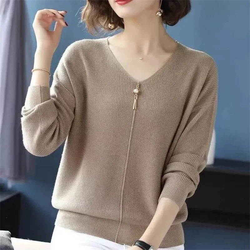 Autumn Winter Women Sweaters Casual Long Sleeve Knitted V Neck Pullover Sweater Femme Basic Solid Jersey Tops Fashion Clothes