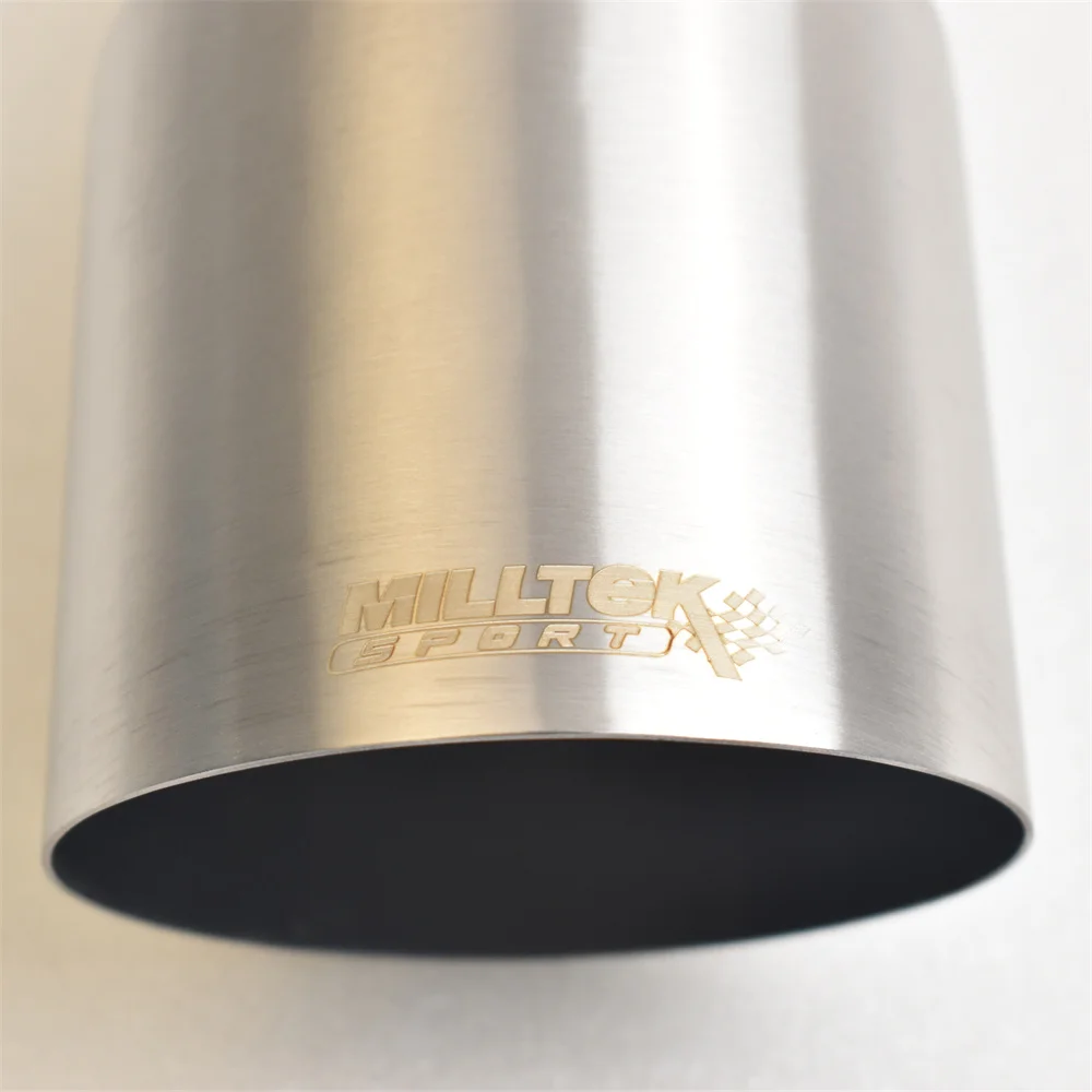 MILLTEK SPORT Nozzle Knalpot Mobil 304 Stainless Steel Angle Cut Silvery Brushed Single Tube pada Tailpipe 2.5 Inci dan 4.5 Inci