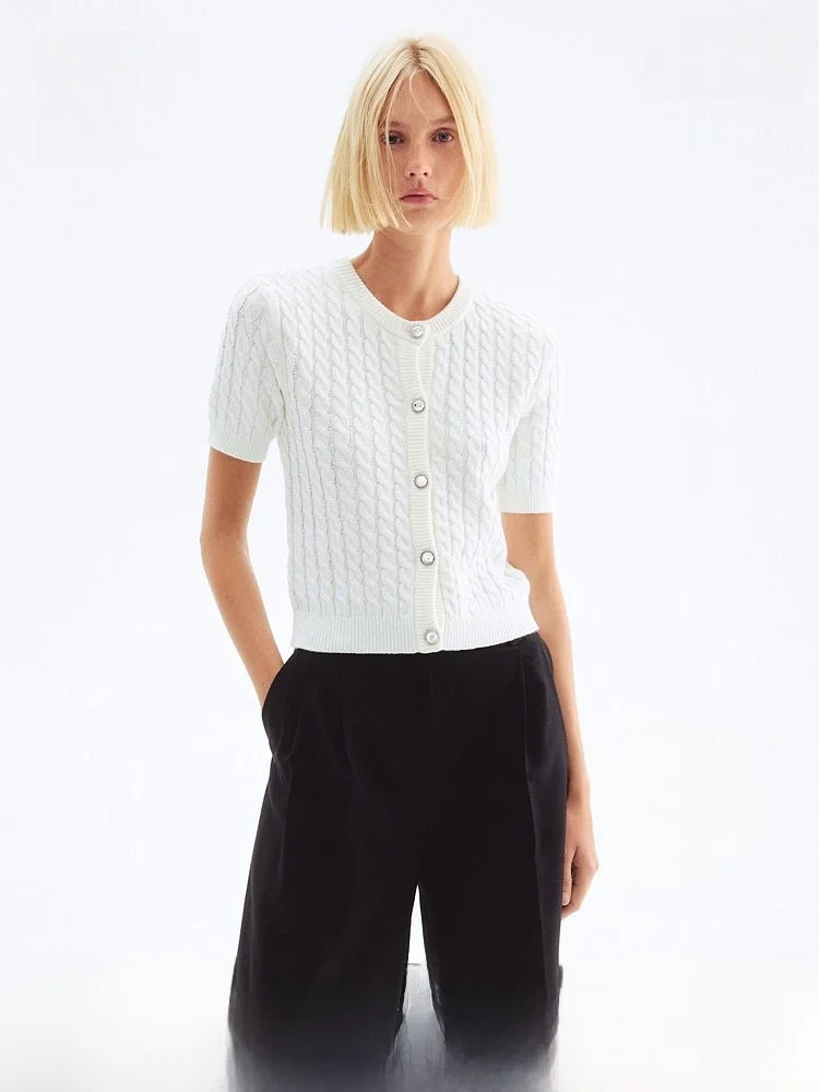 

H&M Women's Knitted Cardigan Spring Faion Trend Twist Knitted Miu Series ort Sve Cotton Blend Polyester Fiber