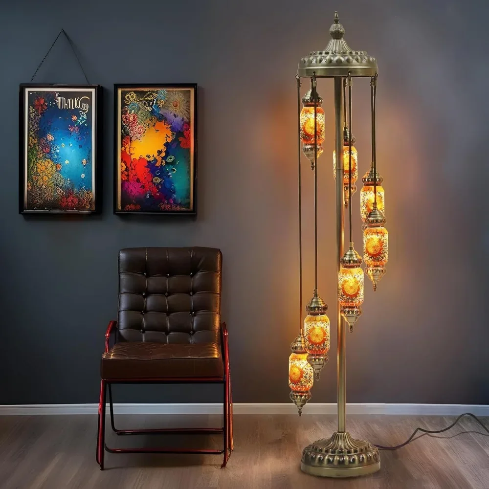 Turkish Mosaic Floor Lamp Handmade Stained Glass Bohemian E12 Bulb