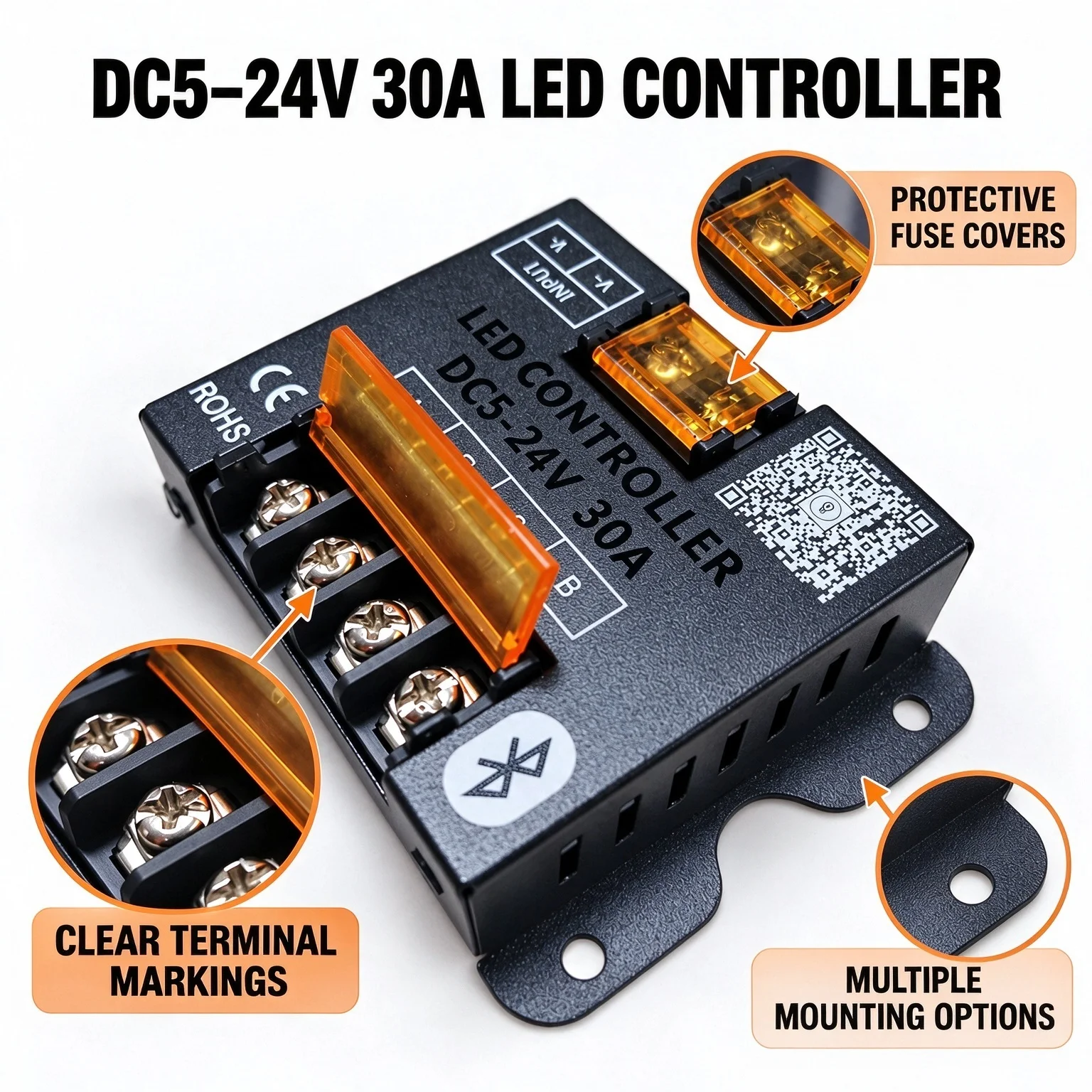 DC5-24V 30A Bluetooth RGB LED Controller With 24 Keys RF Remote, Smart APP Control Dimmer for 5050 2835 RGB LED Strip Light