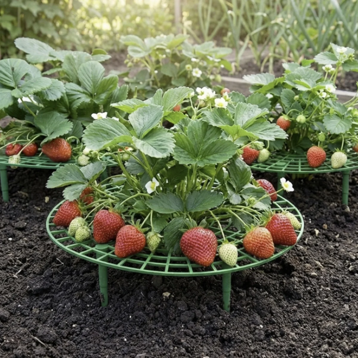 Strawberry Plant Support Stand with Legs, Plastic Round Growing Rack to Keep Berries Clean & Prevent Rot