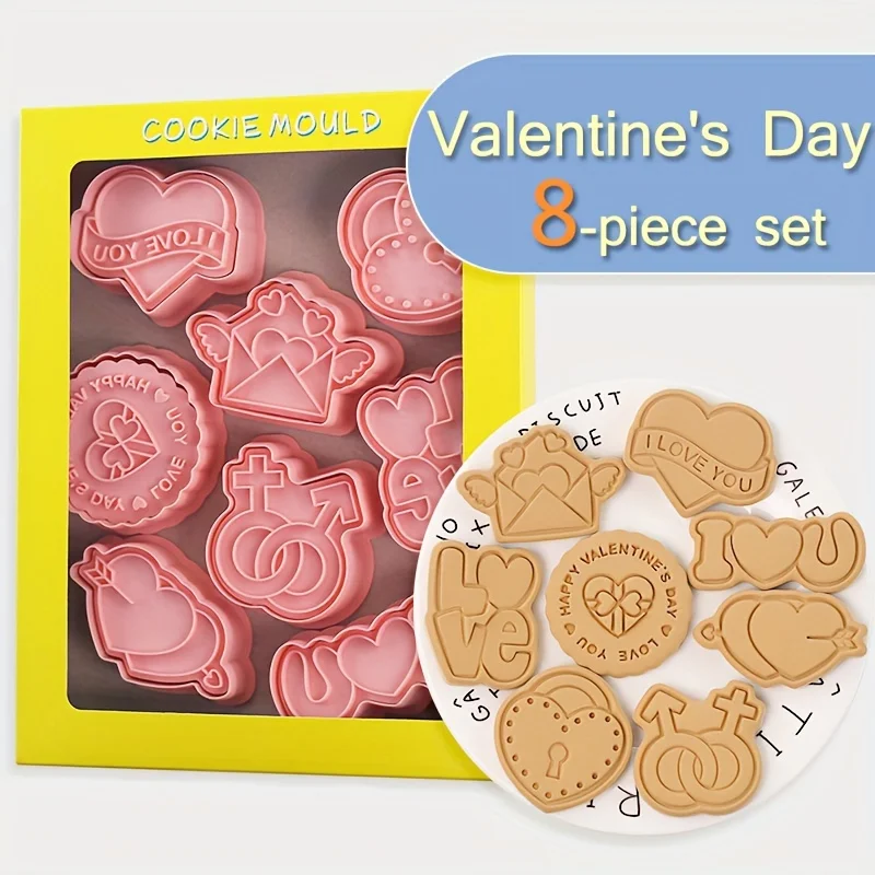 8 Pieces Valentine's Day Biscuit Mold LOVE Envelope Shape Sandwich Cookie Mold Plastic Cookie Cutter Cookie Stamps Baking Mold