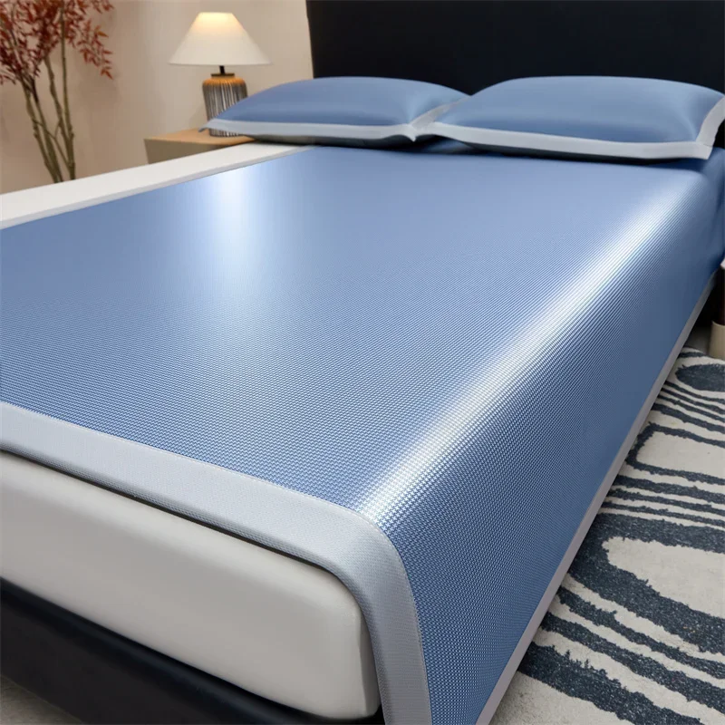 Houndstooth Pattern Ice Silk Cooling Bed Mat Set with Pillowcases Thick Breathable Summer Mat for Bed Soft Foldable Mattress Pad