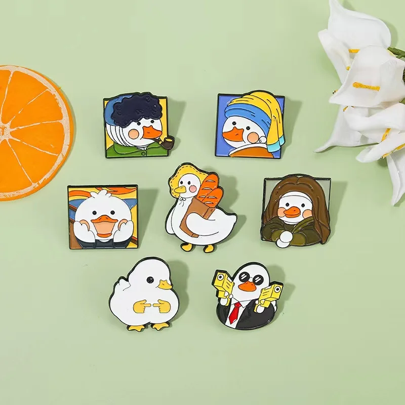 Wholesale Price Oil Painting Ducks Enamel Pins Custom Fun The Scream Picasso Ducklings Bags Lapel Badges Jewelry Gift for Friend