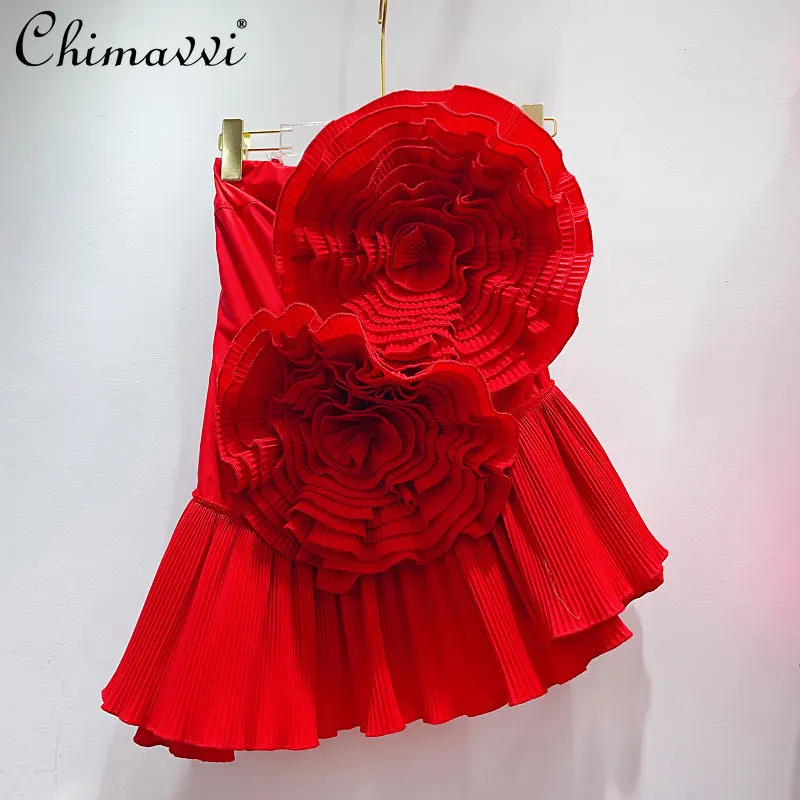 Three-Dimensional Large Flower Decorative French Irregular Hem Peplum Top 2023 Summer Fashion Tube Top Sleeveless Shirt  Women